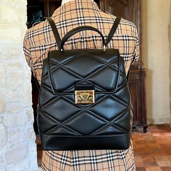 Michael Kors Serena quilted leather backpack handbag&wallet Black NWT